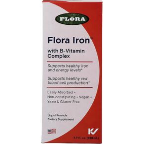 Flora Iron with B-Vitamin Complex Dietary Supplement, Liquid Formula, Vegan Friendly, Kosher, Gluten Free, 7.7 Fluid Ounce (Pack of 2)