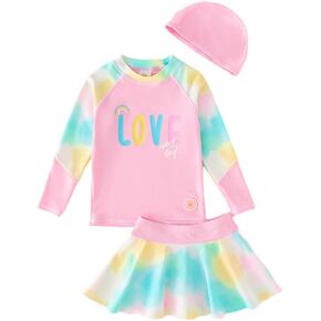 Vivobiniya Kids Girls Two piece Swimsuits Long Sleeves Rash Guard Shirts Swim trunks swim caps UPf50+ 3-12Y