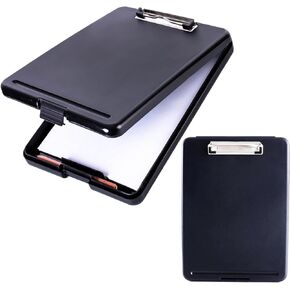 Plastic Storage Clipboard, Nurse Clip Boards 8.5x11 with Storage, Waterproof Clipboard with Compartment, Heavy Duty Plastic Clipboard Case Box with Low Profile Clip, Letter Sized A4 Paper. (Black)
