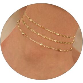 Kyerlyn Layered Anklets for Women, 14K Gold Plated Ankle Bracelets Silver Anklet Set Waterproof CZ Heart Butterfly Anklet Cuba Link Anklets Stack Women Summer Beach Dainty Jewelry Gift Girls