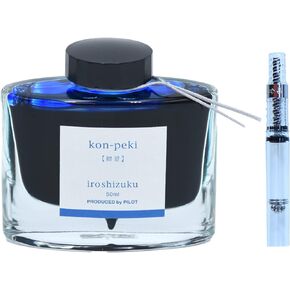 Pilot Iroshizuku Bottled Fountain Pen Ink Kon-Peki 50ml and Ink Converter Screw Type Set CON-40 with Kanji Love Sticker