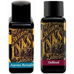 Diamine Fountain Pen Ink 30ml Oxblood & Aurora Borealis - 2 Pack