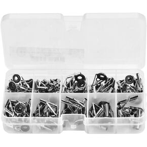 Fishing Rod Guide Tips Set, 80Pcs 10Sizes Resistant Fishing Spinning Rod Guides with Storage Case Fishing Replacement Accessory