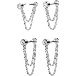 AoedeJ 2 Pairs Flat Back Stud Earrings Push In Flat Back Earrings for Cartilage Earring Chain Threadless Flat Back Earrings for Women