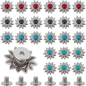 WADORN 24 مجموعة من مسامير تزيين عباد الشمس، 4 ألوان 13 مم عتيقة من Conchos Nailhead ترصيع تقليد فيروزي دائري الشكل مصبوب برغي زر خلفي DIY إكسسوارات حرفية جلدية in Kuwait