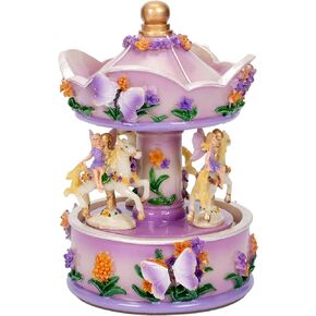 Elanze Designs Purple Floral Fairy Musical Carousel 6 inch Rotating Figurine Plays Tune Carousel Waltz