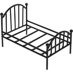 Miniature Single Bed Wrought Iron Potting Stand Mini Dolls Crafts for Vintage Home Decor Cast Iron Plant Stand Doll Bed Mini House Decoration Tiny House Metal Bed Black