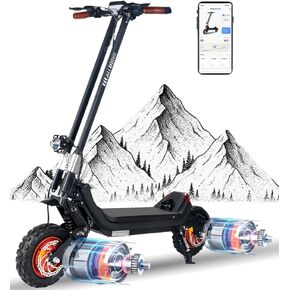 Riding'times 2400W Adults Electric Scooter with Smart APP, 11 Inch Dual Motor Off Road Scooter with 20.8AH Removable Battery, Up to 37Mph & 50Miles Long Range