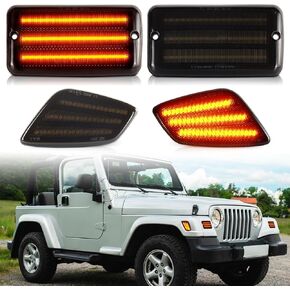 LED Front Turn Signal Lights and LED Side Marker Lights for Jeep Wrangler TJ 1997-2006, Smoked Lens Amber Fender DRL Parking Light Assembly 4PCS