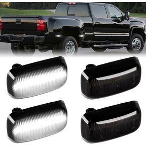Gempro White LED Dually Fender Side Marker Lights for 2015-2023 Chevy Silverado GMC Sierra 2500 3500 Dual Rear Wheel Bed Marker Lamps, Smoked Len 4PCS