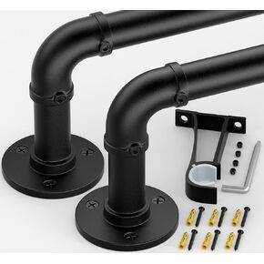Curtain Rods for Windows 40 to 76, Black Adjustable Curtain Rods Set of 2, Blackout Wrap Around Curtain Rod, Heavy Duty Industrial Curtain Rods, 1 Inch Outdoor/Indoor Curtain Rod 40-76"