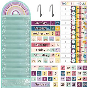 Rainbow Pockets Chart Daily Schedule Calendar for School Classroom Boho Family Teachers Activity Supplies 14 Pockets 13 x 39