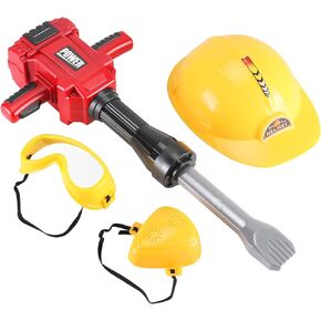 Kids Jackhammer Toy Drill with Goggle and Protection Mask – Pretend Play Power Tools with Realistic Sound & Action, Construction Toys and Equipment for Boys & Girls