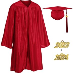 Shiny Kindergarten & Preschool Graduation Gown and Cap Tassel Set with 2023+2024 Charm for Kids