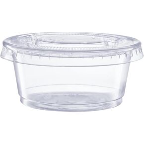 Disposable Clear Plastic Portion Cups with Lids, Condiment Cups, Small Plastic Condiment Container, Jello Shot Cups, Souffle Cups, Medicine Cups, Salad Dressing cups, 2 oz. (200 cups + 200 lids)