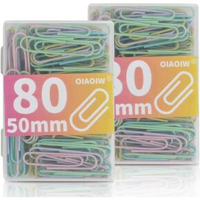 Macaron Paper Clips Large Size Colored Paper Clip 2Inch (50mm) 160 Pack PaperClips 2 Boxes of 80 PCS Each Suitable for Office School Paperwork and Daily Use