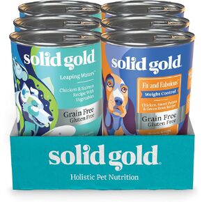 Solid Gold Wet Dog Food Variety Pack for Picky Eaters - Fit & Fabulous Chicken + Leaping Waters Chicken & Salmon Grain Free Canned Dog Food - Made with Real Protein for Sensitive Stomachs - 6 Pack