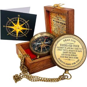 Gift for Son from Mom Dad | Engraved Compass 2" - Father to Son Gifts, Mom to Son Gifts for Graduation, Birthday Baptism Confirmation Communion