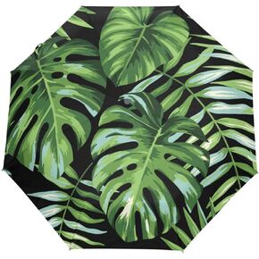Acpiggto Auto Folding Compact Umbrella Green Tropical Palm Leaves Exotic Watercolor Summer Black Travel Sun Rain Umbrella Lightweight Windproof for Women Men