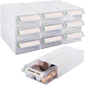 9 Pcs Plastic Stacking Storage-in-Drawer Cabinet- Desktop& Wall Mounted 9 Drawer Storage Closet with 18pcs Clear Dividers Multifunctional Organizer Rack with 9pcs Tag Card for Home Office Small Items