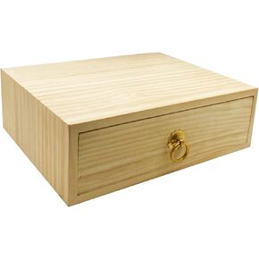 Natural Wooden Storage Box with Drawers Wooden Desk Organizer Desk Drawer Jewelry Organizer Tabletop Storage Organization Box with Metal Handle for Home Office Counter Craft Decor (1 Layer)