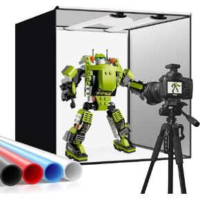 Photo Studio Box, 24x24x24 Inches Portable Foldable Photography Light Box Shooting Tent with 198 Brightness Dimmable LED Lights and 4 Backdrops for Product Photography