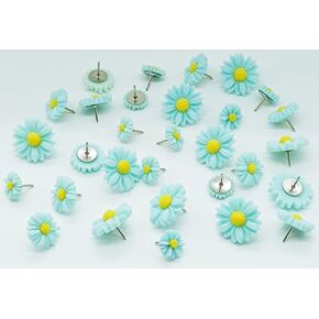 Resin Daisy Flowers Push Pins Set, 30 Pcs Flatback Decorative Daisy Thumb Tack Mini Decorated Daisies Pushpins for Cork Board Bulletin Board Photos Wall Home Office Classroom Decoration (Blue)