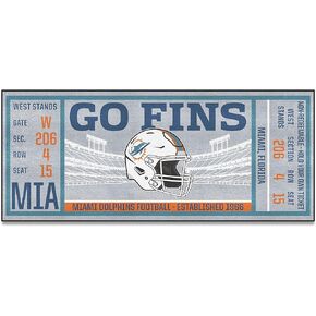 FANMATS 23126 Miami Dolphins Ticket Design Runner Rug - 30in. x 72in. | Sports Fan Area Rug, Home Decor Rug and Tailgating Mat