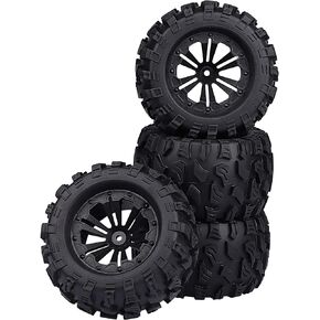 1/10 Pre-Glued 12mm Hex 2.8'' Monster Trucks Wheels and Tires Combo, Out Dia. 5'' for 1/10 Traxxas Stampede Hoss HPI Redcat Racing Volcano Legend Hosim Buggy RC Car