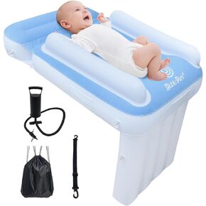 Inflatable Airplane Bed for Toddler, Airplane Seat Extender for Kids Airplane Travel Essentials, Toddler Bed with Sides Pump Belt, Kids Air Mattress Fits Most Airplane Seats, Car (Blue)