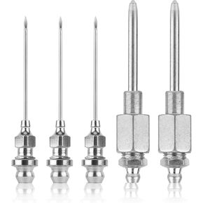 5pcs Grease Needle Nozzle Kit, Steel Grease Needle Dispenser Grease Injector Needle Grease Fitting Tool Grease Gun Tip Greasing Accessories, for Narrow Space & Deep Hole Metal