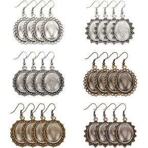PH PandaHall 36 Sets Earring Pendant Tray Bezel, 3 Style 36pcs Earring Cabochon Settings 40pcs Oval Transparent Glass Cabochons Dome and 40pcs Brass Earring Hooks for Women Earring Jewelry Making