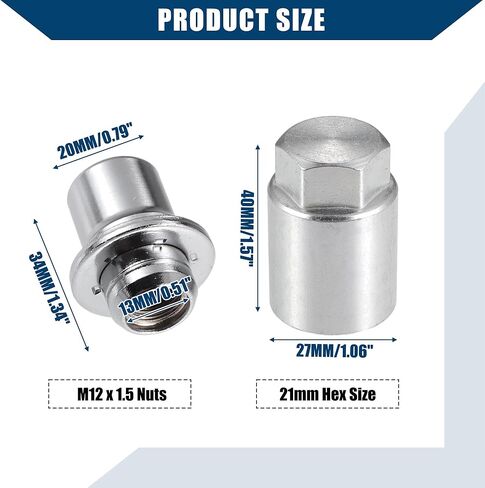 صواميل قفل العجلة لسيارة تويوتا تاكوما أفالون كامري كورولا لسيارة لكزس E-S هي GS/خارجي / M12 × 1.5 صواميل قفل العجلة المسطحة / مضادة للسرقة / مجموعة واحدة باللون الفضي in Kuwait