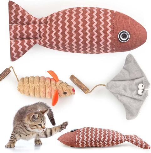 3Pcs Cat Toys Mice Fish Catnip Toys Teething Interactive Catnip Silvervine Animals Toys for Indoor Kittens Cat Chew Toy Kitten Exercise Kicker Toys Cleaning Teeth Cat Gifts Kitty Toy in Saudi Arabia