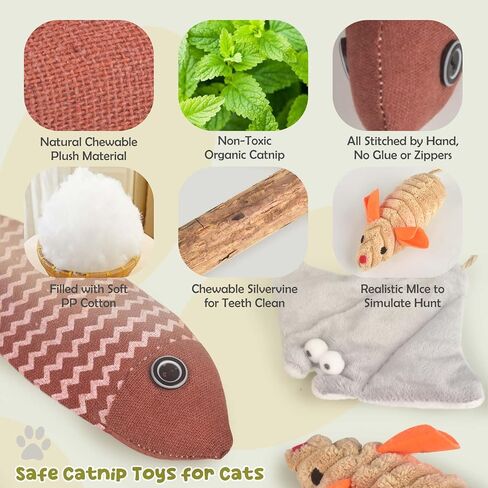 3Pcs Cat Toys Mice Fish Catnip Toys Teething Interactive Catnip Silvervine Animals Toys for Indoor Kittens Cat Chew Toy Kitten Exercise Kicker Toys Cleaning Teeth Cat Gifts Kitty Toy in Saudi Arabia