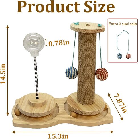 عمود خدش للقطط مزود بمسار كروي خشبي وموزع مكافآت القطط، 4 كرات سيزال متدلية للقطط الصغيرة in Kuwait