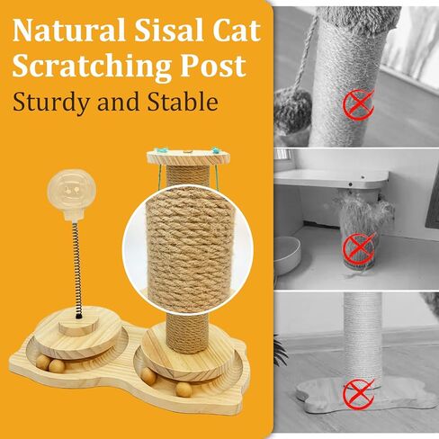 عمود خدش للقطط مزود بمسار كروي خشبي وموزع مكافآت القطط، 4 كرات سيزال متدلية للقطط الصغيرة in Kuwait