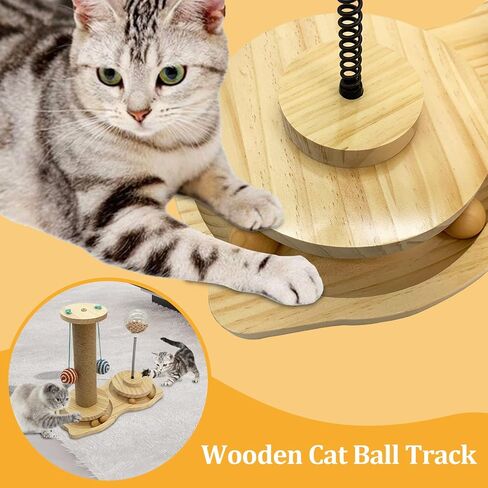 عمود خدش للقطط مزود بمسار كروي خشبي وموزع مكافآت القطط، 4 كرات سيزال متدلية للقطط الصغيرة in Kuwait