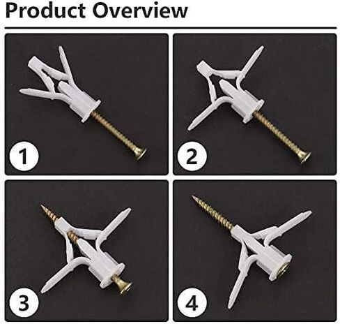 مجموعة مرساة الحوائط الجافة - مجموعة متنوعة من مرساة الحوائط الجافة والجدار المجوف، للجدران الجافة والمراسي والمسامير وخطافات مرساة الحائط ومرساة تبديل الباب المجوف (أبيض 100 قطعة) in Kuwait