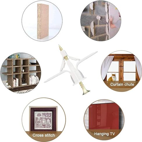 مجموعة مرساة الحوائط الجافة - مجموعة متنوعة من مرساة الحوائط الجافة والجدار المجوف، للجدران الجافة والمراسي والمسامير وخطافات مرساة الحائط ومرساة تبديل الباب المجوف (أبيض 100 قطعة) in Kuwait