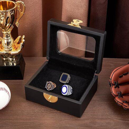 3 حلقات عرض حلقية، صندوق عرض شفاف للبطولة مع أقفال، حامل حلقة بيسبول من الأكريليك لحلقات متعددة تذكارية لمحبي الرياضة، أسود in Saudi Arabia