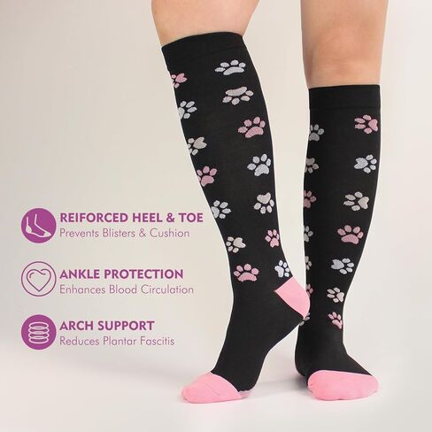 Hawkwell 2 أزواج جوارب ضغط للنساء الدورة الدموية 15-25 ملم زئبقي دعم للممرضات الرياضية الجري وركوب الدراجات in Kuwait