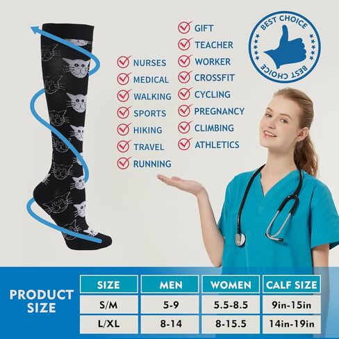 Hawkwell 2 أزواج جوارب ضغط للنساء الدورة الدموية 15-25 ملم زئبقي دعم للممرضات الرياضية الجري وركوب الدراجات in Kuwait