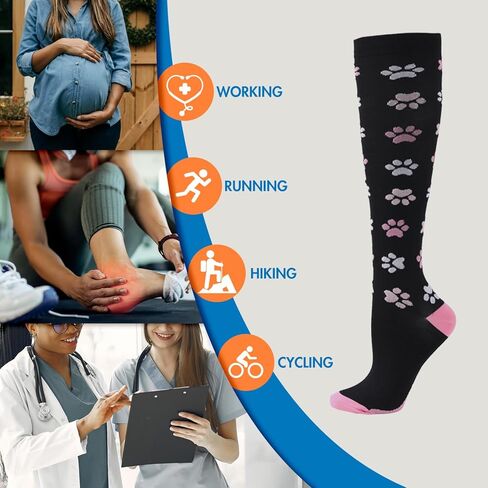 Hawkwell 2 أزواج جوارب ضغط للنساء الدورة الدموية 15-25 ملم زئبقي دعم للممرضات الرياضية الجري وركوب الدراجات in Kuwait