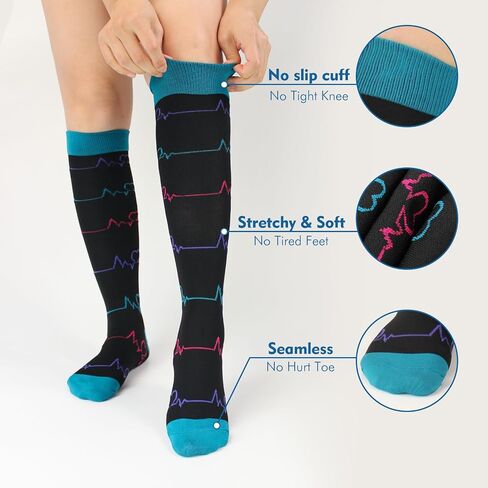 Hawkwell 2 Pairs Compression Socks for Women Circulation 15-25 mmHg Support for Nurse Sports Running Cycling in Saudi Arabia