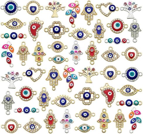 35pcs Alloy Mix Style Rhinestones Enamel Eye Pendants Charms Link Evil Eye Connection Beads Findings for Bracelet Earring Necklace DIY Craft Making (M497) in Saudi Arabia