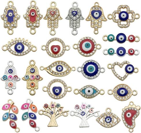 35pcs Alloy Mix Style Rhinestones Enamel Eye Pendants Charms Link Evil Eye Connection Beads Findings for Bracelet Earring Necklace DIY Craft Making (M497) in Saudi Arabia