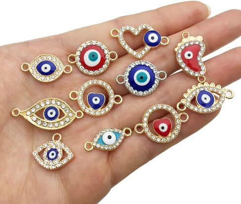 35pcs Alloy Mix Style Rhinestones Enamel Eye Pendants Charms Link Evil Eye Connection Beads Findings for Bracelet Earring Necklace DIY Craft Making (M497) in Saudi Arabia