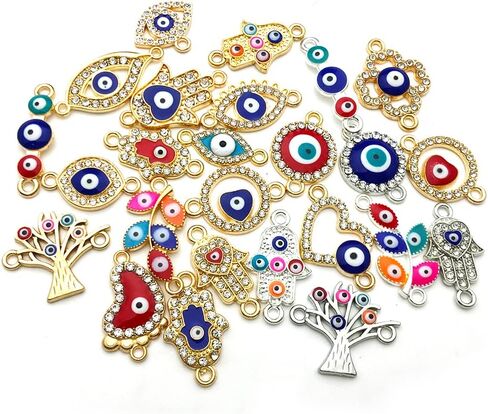 35pcs Alloy Mix Style Rhinestones Enamel Eye Pendants Charms Link Evil Eye Connection Beads Findings for Bracelet Earring Necklace DIY Craft Making (M497) in Saudi Arabia