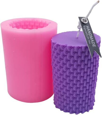 Leather Grain Pillar Candle Mold Scented Wax Molds Handcrafted Silicone Candle Mould Decorated Resin Gypsum Clay Craft Silicone Mold in Saudi Arabia